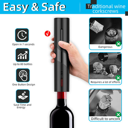 VinoEase: Automatic Electric Wine Opener with Battery-Powered Corkscrew for Effortless Wine Opening