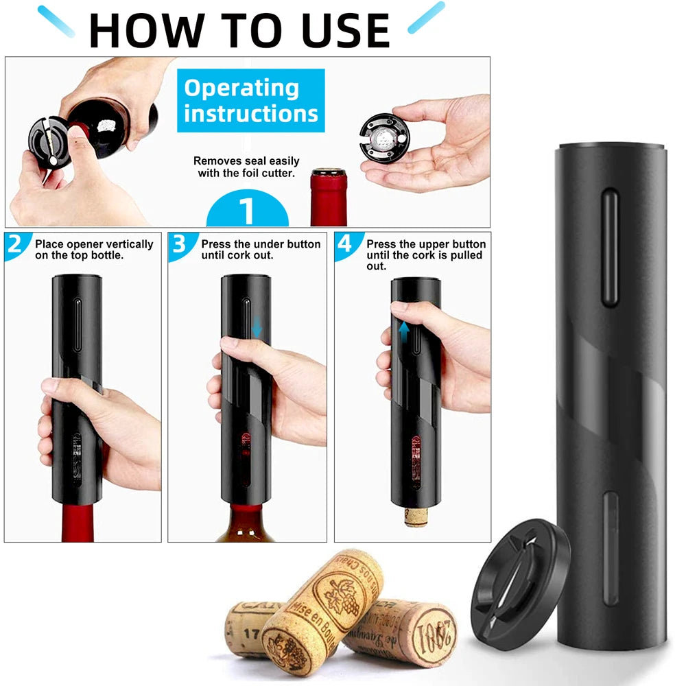 VinoEase: Automatic Electric Wine Opener with Battery-Powered Corkscrew for Effortless Wine Opening