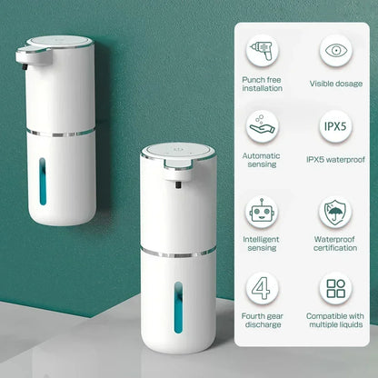 Automatic Soap Dispenser – A smart foam dispenser with a sleek modern design, featuring USB charging for convenience.